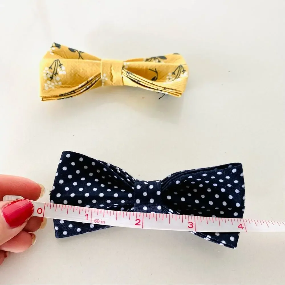 NEW HANDMADE Navy Blue Polka Dot Yellow Floral Dog Cat Collar Elastic Bow Tie